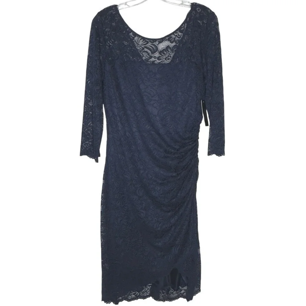 Laundry By Shelli Segal | Dresses | Laundry By Shelli Segal Lace Long  Sleeve Dress Ruched Cocktail Party Blue 2 Nwt | Poshmark